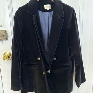 Sezane Black Velvet Double-Breasted Blazer with Gold Buttons